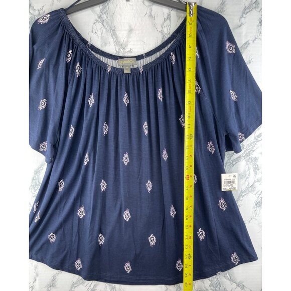 Style & Co. XXL Shirring Top Blue Paisley Design Rayon & Spandex Blend - Picture 3 of 10